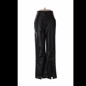 Papermoon Black Faux Leather Wide-Leg Pants with Front Slits